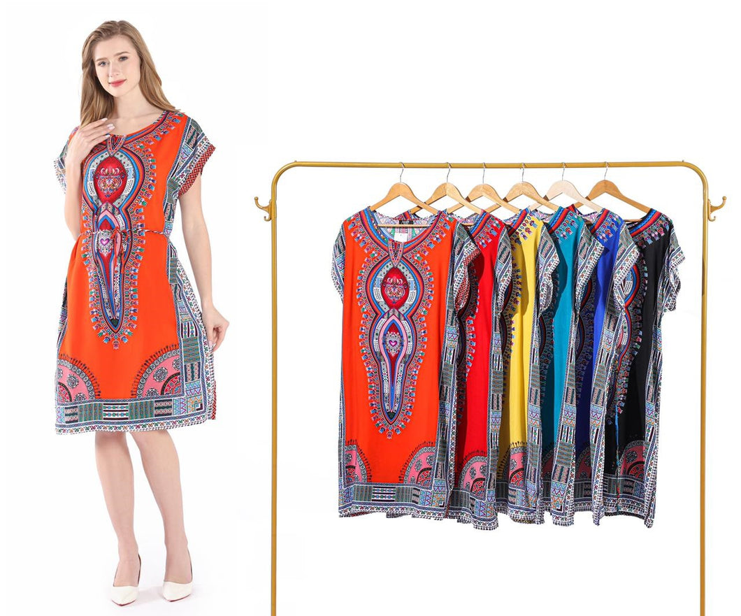 New Women Round Neck Summer Knee Length Kaftan One Size Dress