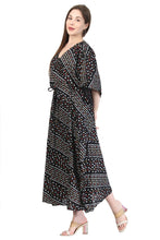 Load image into Gallery viewer, New Women Block Stripe Design Rayon Maxi Kaftan with Drawstring Free Size
