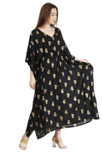 Load image into Gallery viewer, New Women V Neck Paisley Floral Print Rayon Kaftan with Drawstring Free Size
