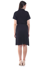 Load image into Gallery viewer, Women Short Sleeve Rayon Front Button Belt Midi Dress
