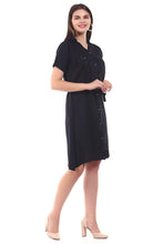 Load image into Gallery viewer, Women Short Sleeve Rayon Front Button Belt Midi Dress
