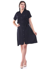 Load image into Gallery viewer, Women Short Sleeve Rayon Front Button Belt Midi Dress
