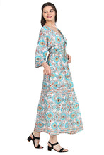 Load image into Gallery viewer, New Women V-Neck Long Sleeve Printed Silk Maxi Dress Free Size
