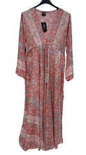 Load image into Gallery viewer, Women Paisley Print V-Neck Long Sleeve Silk Dress One Size
