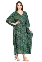 Load image into Gallery viewer, New Women Block Stripe Design Rayon Maxi Kaftan with Drawstring Free Size
