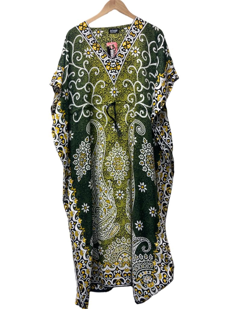 New Women Paisley Floral Print Polyester Kaftan Dress Free Size