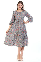 Load image into Gallery viewer, New Women Round Neck Design Flower print Midi Summer Dress
