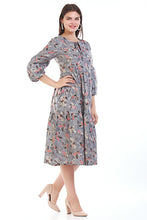 Load image into Gallery viewer, New Women Round Neck Design Flower print Midi Summer Dress
