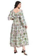 Load image into Gallery viewer, New Women V-Neck Long Sleeve Printed Silk Maxi Dress Free Size
