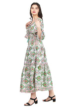 Load image into Gallery viewer, New Women V-Neck Long Sleeve Printed Silk Maxi Dress Free Size
