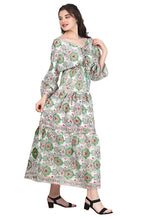 Load image into Gallery viewer, New Women V-Neck Long Sleeve Printed Silk Maxi Dress Free Size
