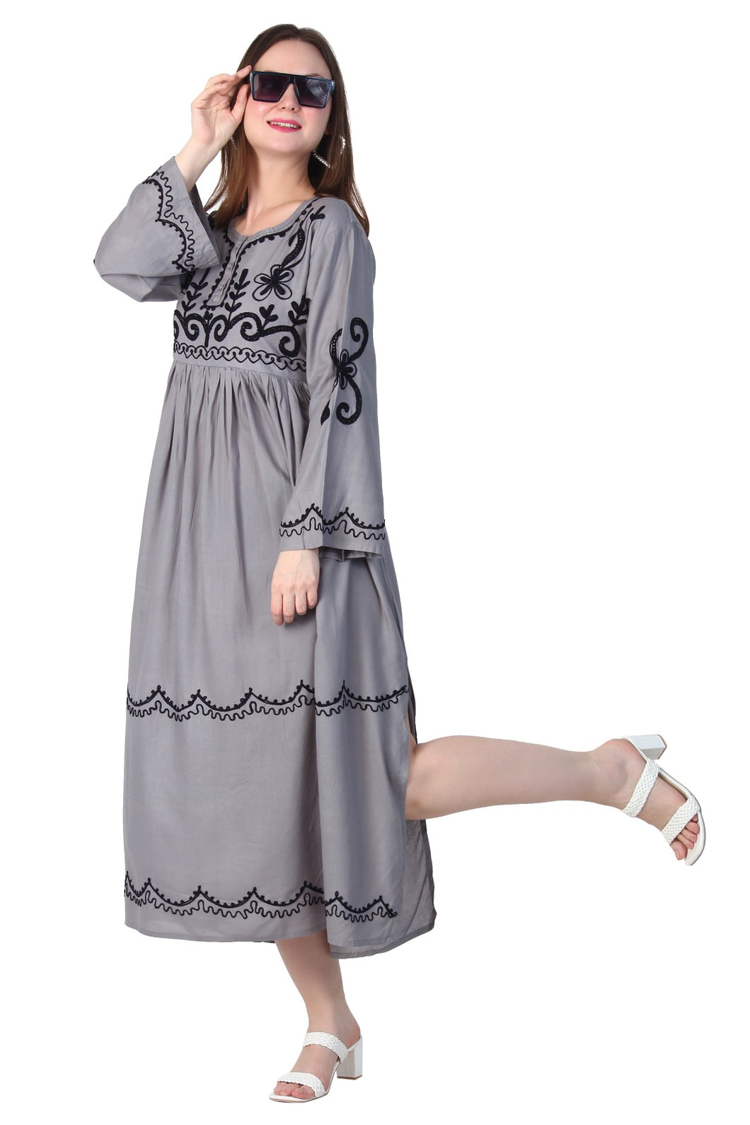 New Women Rayon Dress Long Sleeve Long Maxi Dress