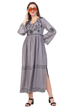 Load image into Gallery viewer, New Women Causal Embroidery Round Neck Long Sleeve Maxi Rayon Dress
