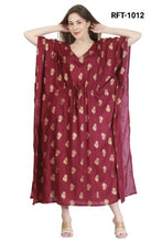 Load image into Gallery viewer, New Women V Neck Paisley Floral Print Rayon Kaftan with Drawstring Free Size
