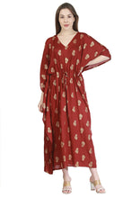 Load image into Gallery viewer, New Women V Neck Paisley Floral Print Rayon Kaftan with Drawstring Free Size
