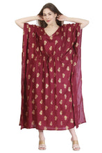 Load image into Gallery viewer, New Women V Neck Paisley Floral Print Rayon Kaftan with Drawstring Free Size
