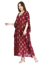 Load image into Gallery viewer, New Women V Neck Paisley Floral Print Rayon Kaftan with Drawstring Free Size
