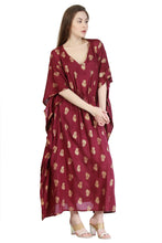 Load image into Gallery viewer, New Women V Neck Paisley Floral Print Rayon Kaftan with Drawstring Free Size
