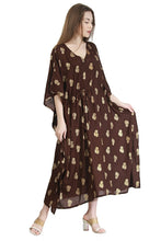 Load image into Gallery viewer, New Women V Neck Paisley Floral Print Rayon Kaftan with Drawstring Free Size
