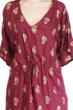 Load image into Gallery viewer, New Women V Neck Paisley Floral Print Rayon Kaftan with Drawstring Free Size
