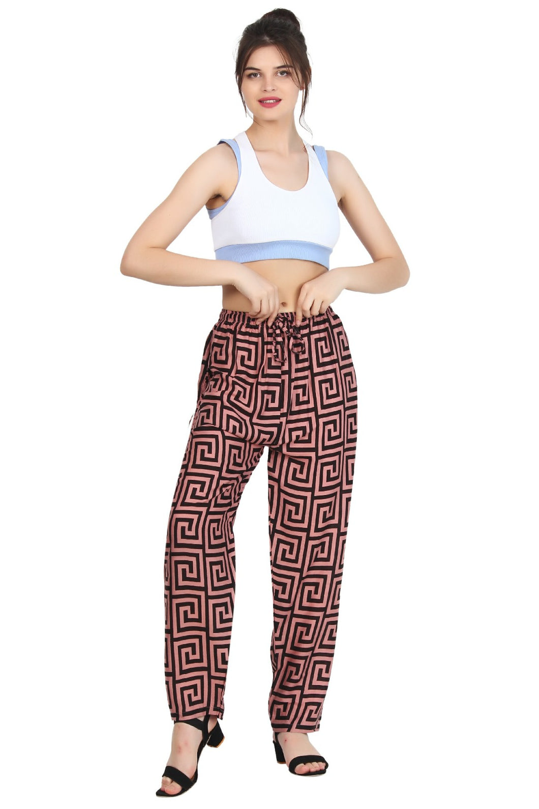 Women's Maze Print Trouser casual Adjustable Drawstring