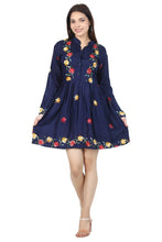 Load image into Gallery viewer, New Women Emb. Floral Long Sleeve Knee Length Rayon Dress
