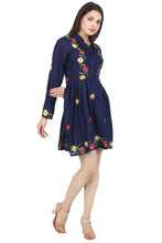 Load image into Gallery viewer, New Women Emb. Floral Long Sleeve Knee Length Rayon Dress
