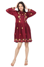 Load image into Gallery viewer, New Women Emb. Floral Long Sleeve Knee Length Rayon Dress
