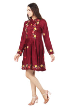 Load image into Gallery viewer, New Women Emb. Floral Long Sleeve Knee Length Rayon Dress
