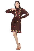 Load image into Gallery viewer, New Women Emb. Floral Long Sleeve Knee Length Rayon Dress
