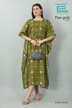 Load image into Gallery viewer, New Women Long Floral Printed Rayon Kaftan Dress Summer FREE SIZE (Pure Gold-8)
