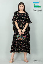 Load image into Gallery viewer, New Women Long Floral Printed Rayon Kaftan Dress Summer FREE SIZE (Pure Gold-8)
