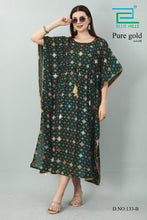 Load image into Gallery viewer, New Women Long Floral Printed Rayon Kaftan Dress Summer FREE SIZE (Pure Gold-8)
