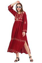 Load image into Gallery viewer, New Women Causal Embroidery Round Neck Long Sleeve Maxi Rayon Dress
