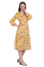 Load image into Gallery viewer, New Women Floral Print Round Neck 3/4 Sleeve Midi Long Casual Dress A-Line
