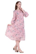 Load image into Gallery viewer, New Women Floral Print Round Neck 3/4 Sleeve Midi Long Casual Dress A-Line
