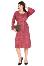 Load image into Gallery viewer, New Women Small Paisley Print Round Neck Long Sleeve Casual Midi Dress
