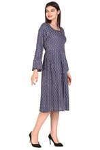 Load image into Gallery viewer, New Women Small Paisley Print Round Neck Long Sleeve Casual Midi Dress
