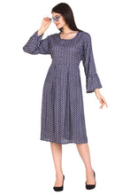 Load image into Gallery viewer, New Women Small Paisley Print Round Neck Long Sleeve Casual Midi Dress
