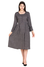 Load image into Gallery viewer, New Women Small Paisley Print Round Neck Long Sleeve Casual Midi Dress
