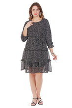 Load image into Gallery viewer, New Womne Floral Print Round Neck Polyester Frill Dress
