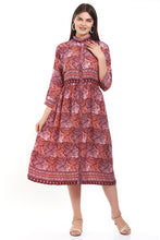 Load image into Gallery viewer, New Women Stripe Print Rayon Long Sleeve Midi Dress
