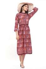 Load image into Gallery viewer, New Women Stripe Print Rayon Long Sleeve Midi Dress
