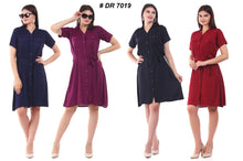 Load image into Gallery viewer, Women Short Sleeve Rayon Front Button Belt Midi Dress
