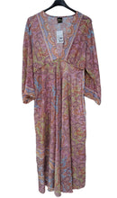 Load image into Gallery viewer, Women Paisley Print V-Neck Long Sleeve Silk Dress One Size
