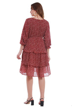 Load image into Gallery viewer, New Womne Floral Print Round Neck Polyester Frill Dress
