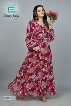 Load image into Gallery viewer, New Women Round Neck Floral Print Polyester Long Sleeve Maxi Party Dress
