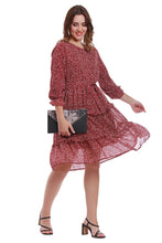 Load image into Gallery viewer, New Womne Floral Print Round Neck Polyester Frill Dress
