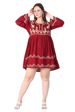 Load image into Gallery viewer, New Women Round Neck Design Embroidery  Rayon Mini Dress
