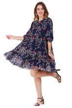 Load image into Gallery viewer, New Women 3/4 Sleeve Flare Polyester Floral Print Casual Mini Party Dress
